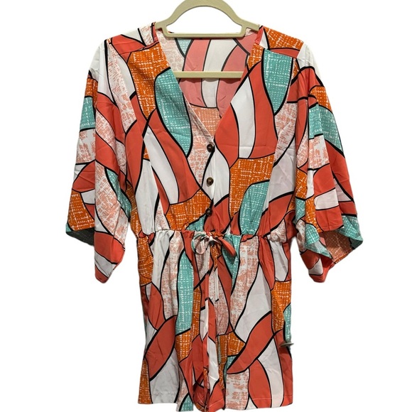 Romper / short jumpsuit - coral / teal / white - NWOT - size M - Picture 1 of 7
